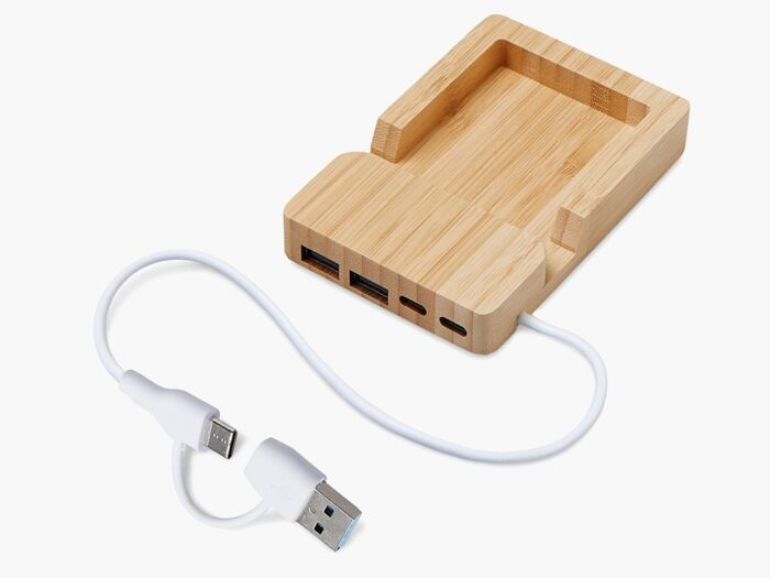 USB-хаб Memo, 2*USB, 2*Type C, натуральный