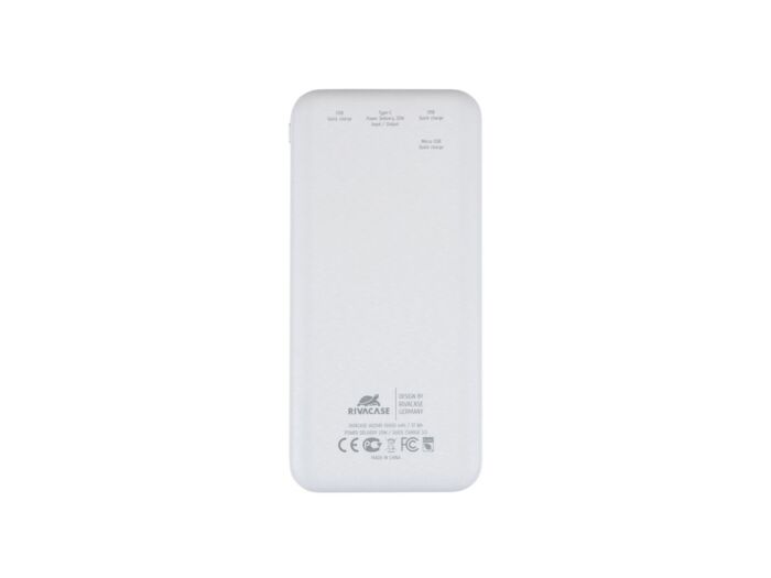 RIVACASE VA2540 (10 000mAh), QC/PD 20W внешний аккумулятор с дисплеем, белый 12/48