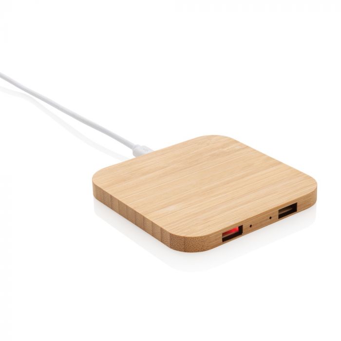 Док-станция для беспроводной зарядки Bamboo с портами USB, 5 Вт, коричневый